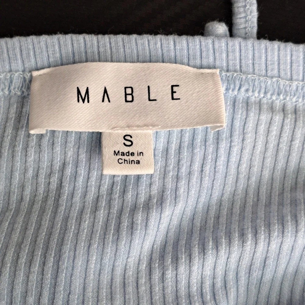 Anthropologie‎ Mable Womens S Light Blue Ribbed Ruched Off Shoulder Crop Top
